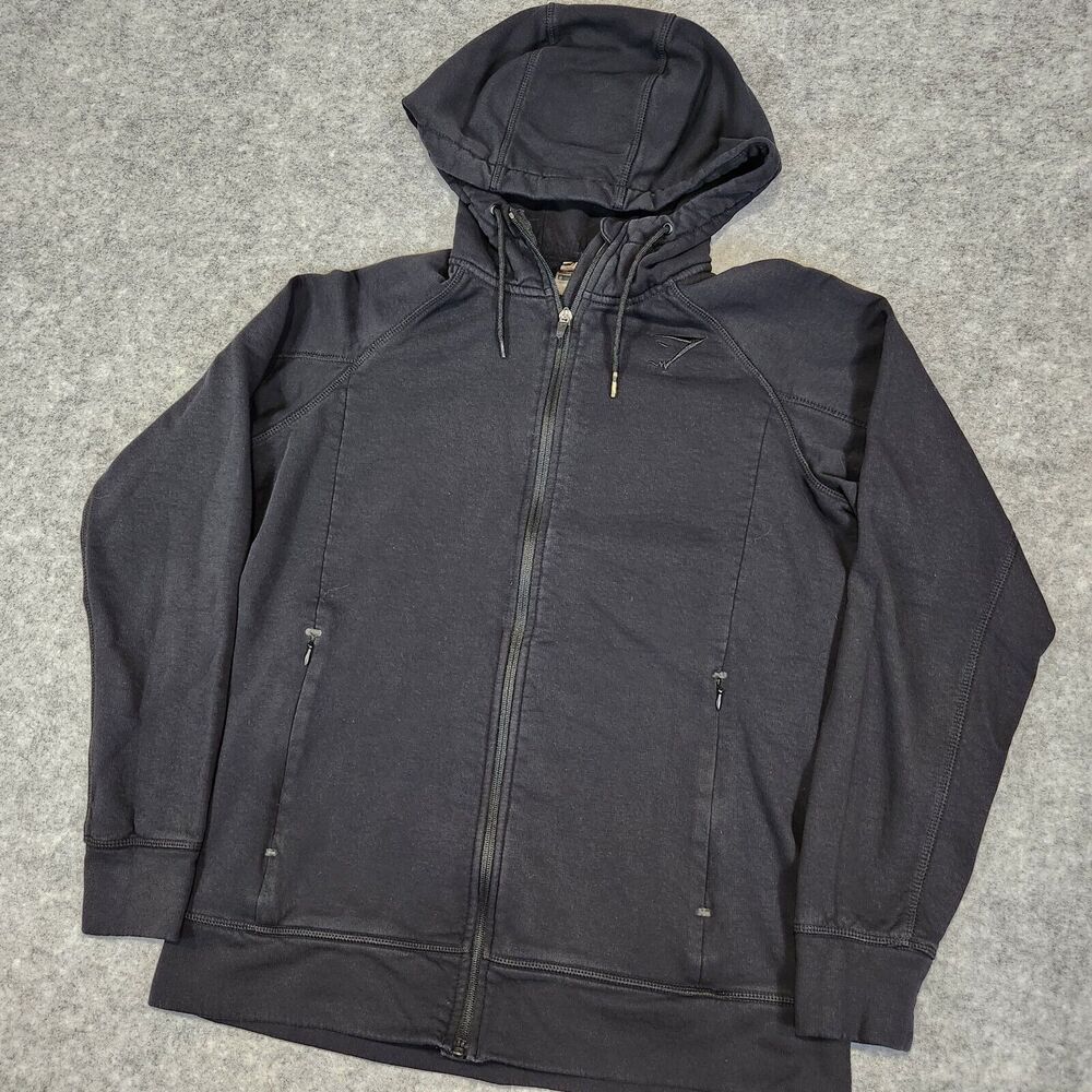 Gymshark Womens M Medium Black‎ Full Zip Scuba Hoodie Jacket Compression Gym - Picture 2 of 12